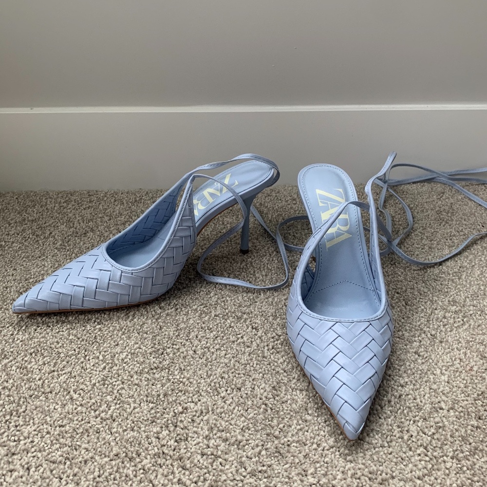 Blue Zara tie pumps